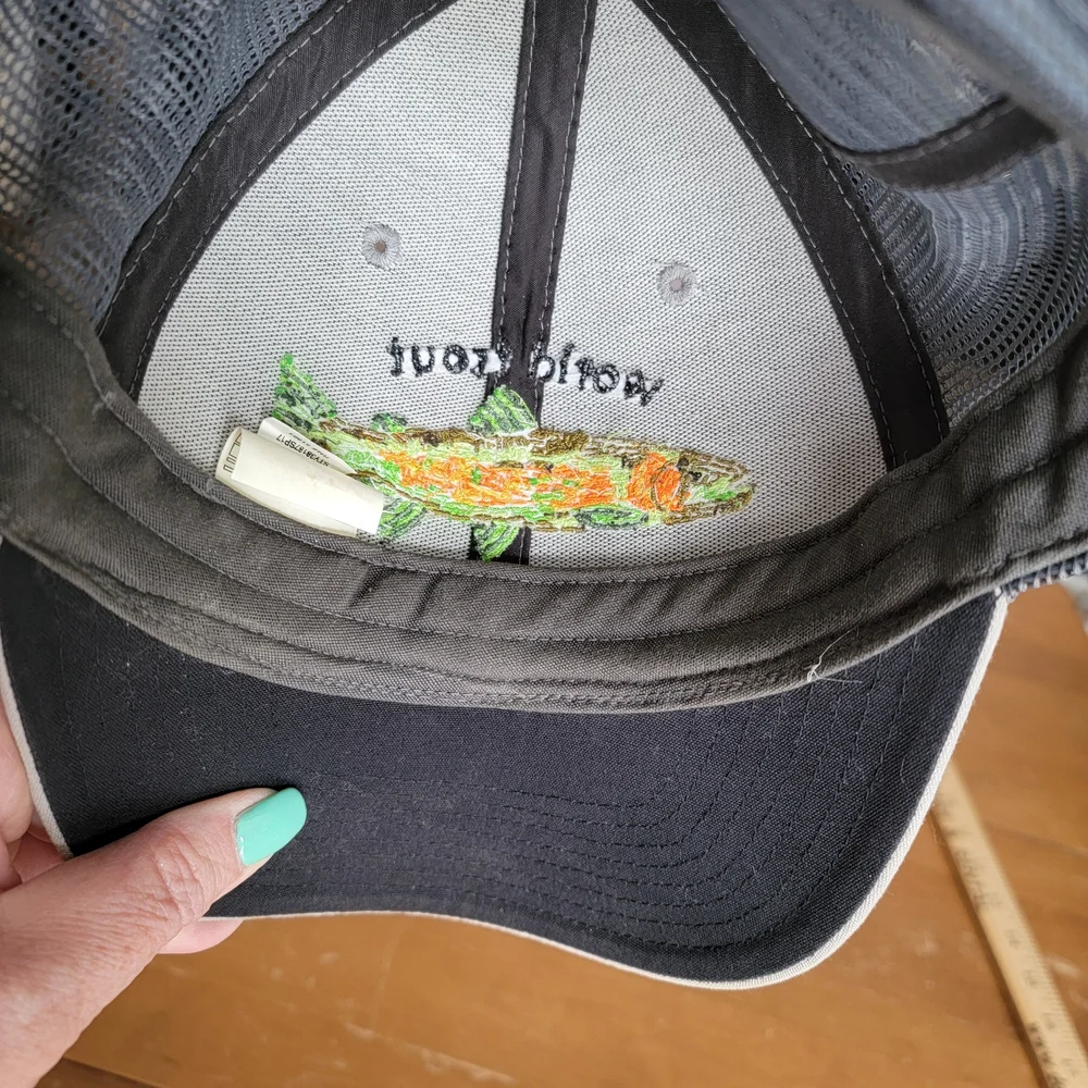 Patagonia World Trout Fishstitch Trucker Hat  Gray EUC